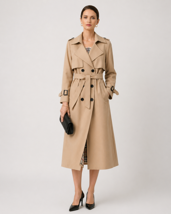 Women's Belted Trench Coat ?C Tailored Long Fit