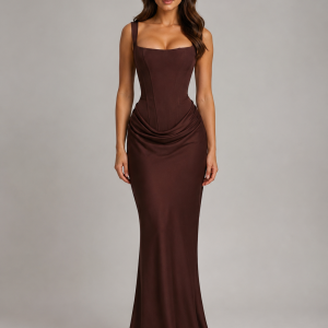 Women's Bodycon Draped Corset Maxi Dress ?C Sculpted Silhouette