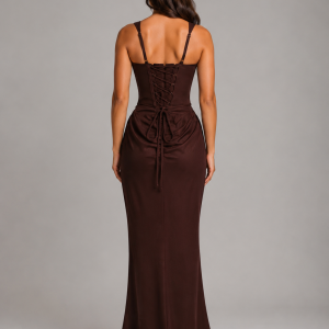 Women's Bodycon Draped Corset Maxi Dress ?C Sculpted Silhouette - Image 2