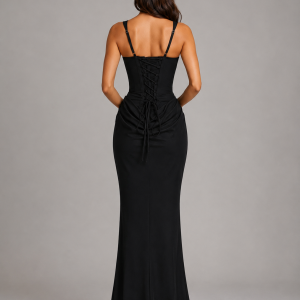 Women's Bodycon Draped Corset Maxi Dress ?C Sculpted Silhouette - Image 7
