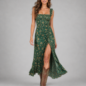 Women's Boho Floral Side Slit Maxi Dress ?C Flowing Silhouette