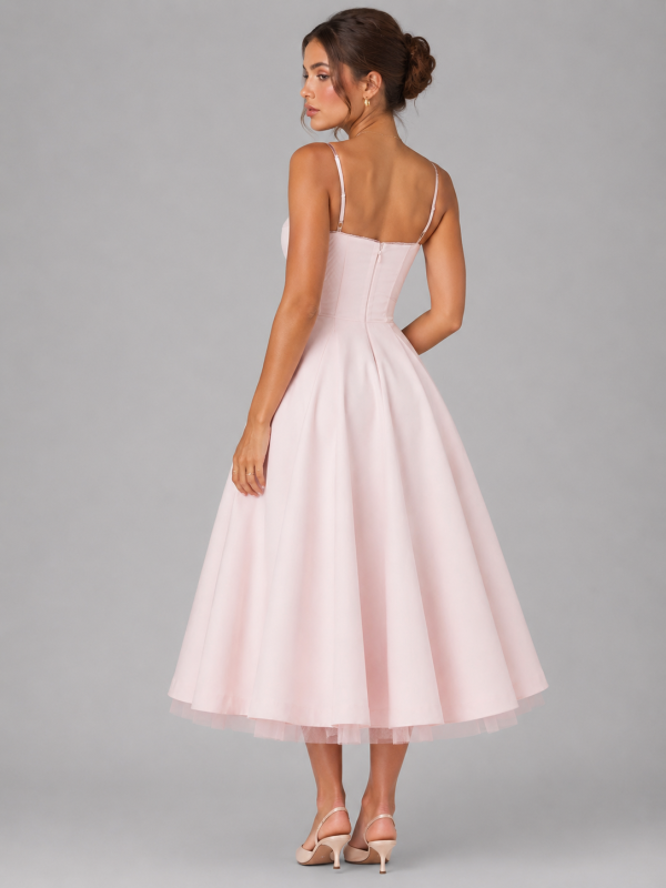Women's Corset Midi Dress with Full Skirt ?C Elegant Occasion Style