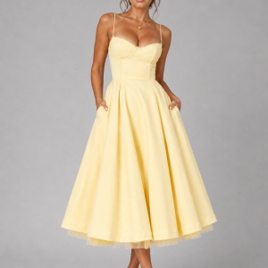Women's Corset Midi Dress with Full Skirt ?C Elegant Occasion Style - Image 5