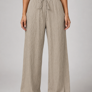 Women's Crinkle Wide Leg Trousers ?C Drawstring Waist