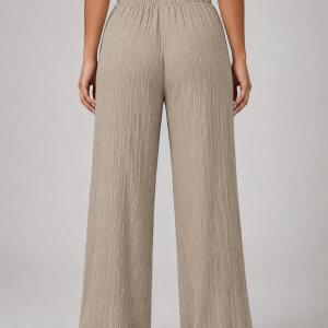 Women's Crinkle Wide Leg Trousers ?C Drawstring Waist - Image 2
