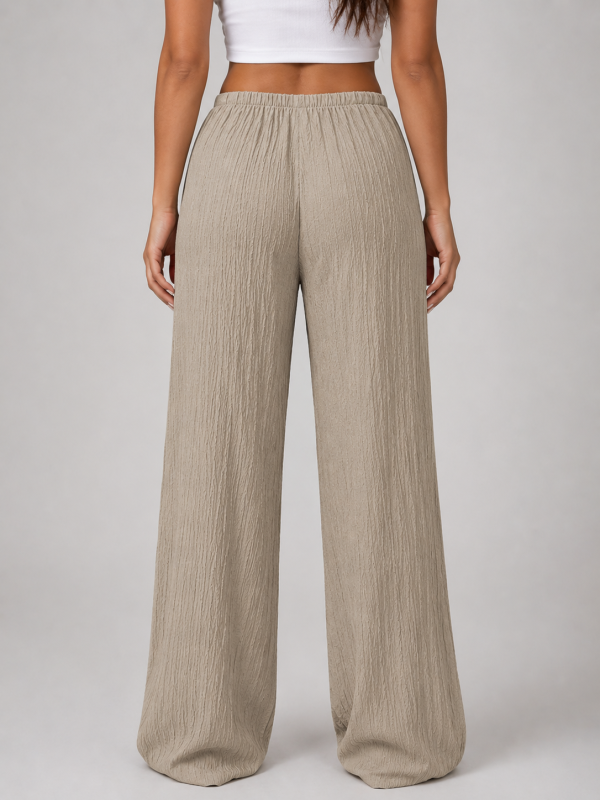 Women's Crinkle Wide Leg Trousers ?C Drawstring Waist