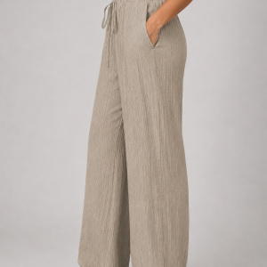 Women's Crinkle Wide Leg Trousers ?C Drawstring Waist - Image 4