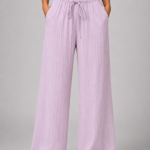 Women's Crinkle Wide Leg Trousers ?C Drawstring Waist - Image 5