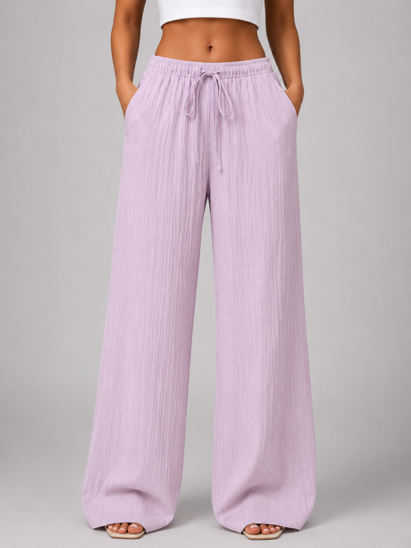 Women's Crinkle Wide Leg Trousers ?C Drawstring Waist