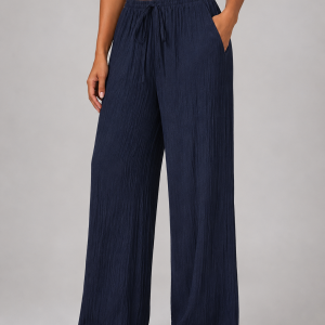 Women's Crinkle Wide Leg Trousers ?C Drawstring Waist - Image 7