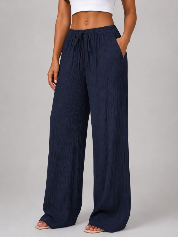 Women's Crinkle Wide Leg Trousers ?C Drawstring Waist