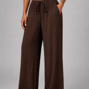 Women's Crinkle Wide Leg Trousers ?C Drawstring Waist - Image 8