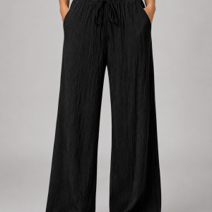 Women's Crinkle Wide Leg Trousers ?C Drawstring Waist - Image 9