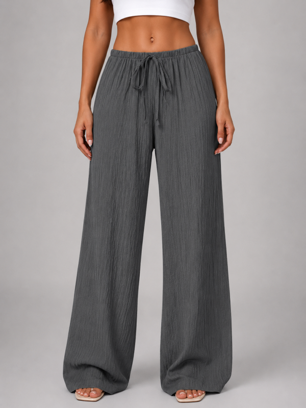 Women's Crinkle Wide Leg Trousers ?C Drawstring Waist