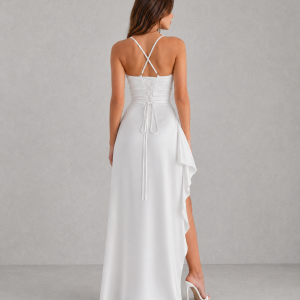 Women's Draped Satin Feel Maxi Dress ?C Ruched Waist Evening Gown - Image 2