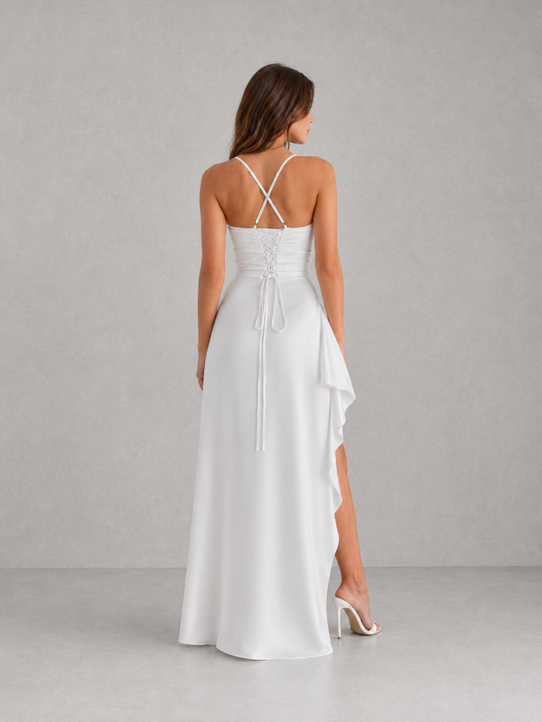 Women's Draped Satin Feel Maxi Dress ?C Ruched Waist Evening Gown