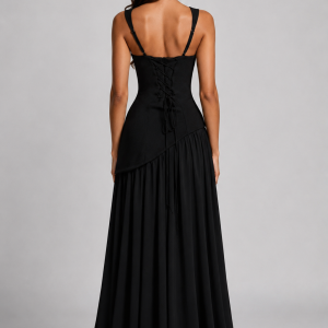 Women's Draped Satin Feel Maxi Dress ?C Sculpted Elegant Silhouette - Image 12