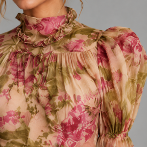 Women's Floral Chiffon Maxi Dress ?C Puff Sleeve Fishtail Gown - Image 2