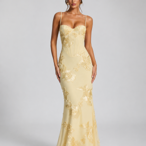 Women's Floral Corset Maxi Dress ?C Sculpted Elegant Silhouette
