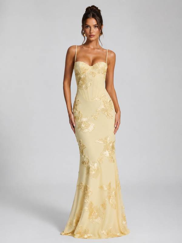 Women's Floral Corset Maxi Dress ?C Sculpted Elegant Silhouette