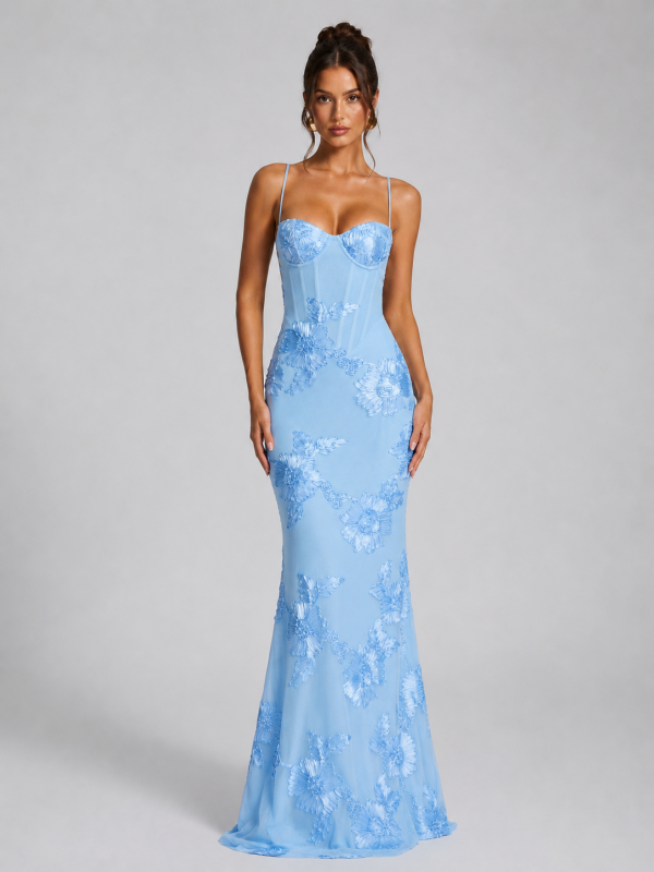 Women's Floral Corset Maxi Dress ?C Sculpted Elegant Silhouette