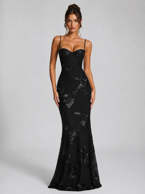 Women's Floral Corset Maxi Dress ?C Sculpted Elegant Silhouette