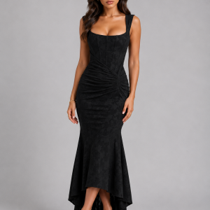 Women's Floral Corset Maxi Dress with Asymmetrical Hem ?C Sculpted Silhouette - Image 6