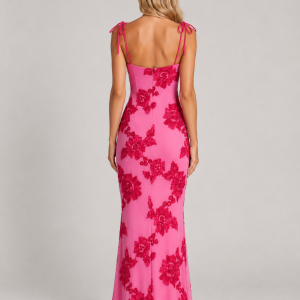 Women's Floral Embroidered Maxi Dress ?C Tie Strap Occasion Gown - Image 2
