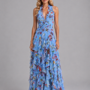 Women's Floral Halter Maxi Dress ?C Wedding Guest Evening Gown - Image 5