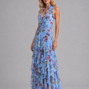 Women's Floral Halter Maxi Dress ?C Wedding Guest Evening Gown - Image 6