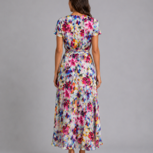 Women's Floral Wrap Midi Dress ?C Tie Waist Summer Style - Image 2