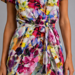 Women's Floral Wrap Midi Dress ?C Tie Waist Summer Style - Image 3