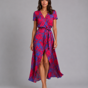 Women's Floral Wrap Midi Dress ?C Tie Waist Summer Style - Image 5