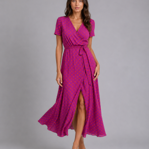 Women's Floral Wrap Midi Dress ?C Tie Waist Summer Style - Image 6
