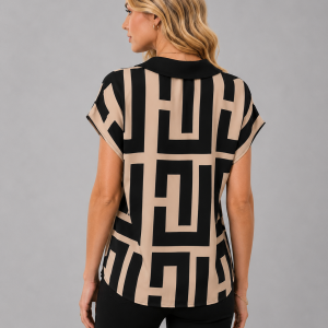 Women's Geometric V-Neck Blouse ?C Elegant Smart Casual Style - Image 3