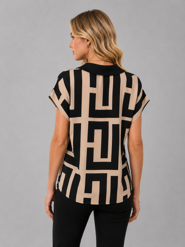Women's Geometric V-Neck Blouse ?C Elegant Smart Casual Style