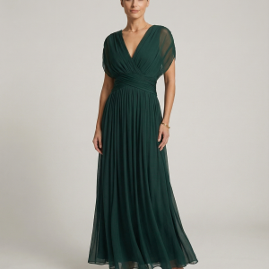 Women's Gradient Pleated Maxi Dress ?C Elegant Flowing Silhouette