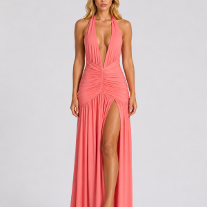 Women's Halterneck Maxi Dress ?C Wedding Guest Gown