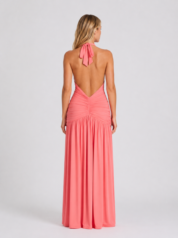 Women's Halterneck Maxi Dress ?C Wedding Guest Gown