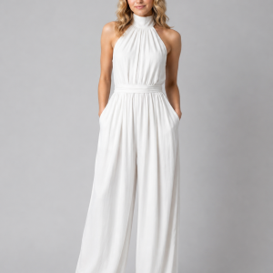 Women's Halter Neck Wide Leg Jumpsuit ?C Elegant Flowing Style