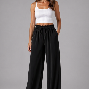 Women's High-Waisted Wide-Leg Trousers ?C Relaxed Fit