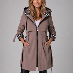 Women's Hooded Long Jacket ?C Adjustable Waist Zip Coat