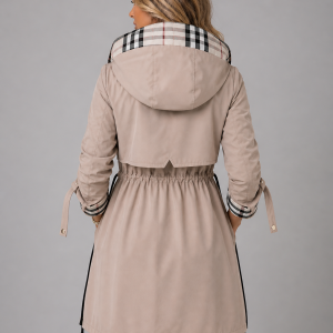 Women's Hooded Long Jacket ?C Adjustable Waist Zip Coat - Image 3
