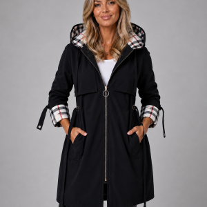 Women's Hooded Long Jacket ?C Adjustable Waist Zip Coat - Image 4