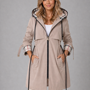 Women's Hooded Long Jacket ?C Adjustable Waist Zip Coat - Image 2