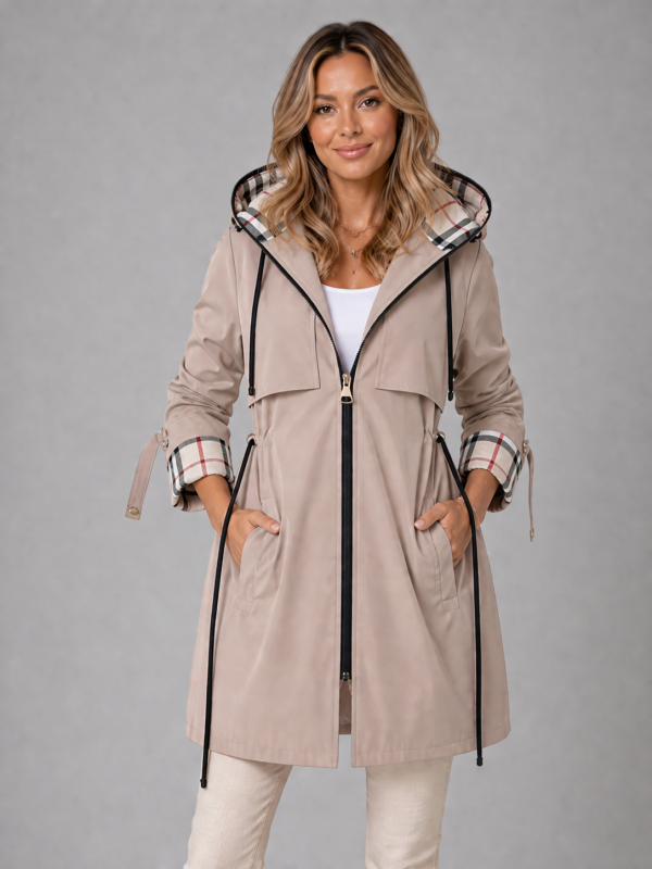 Women's Hooded Long Jacket ?C Adjustable Waist Zip Coat