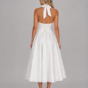 Women's Jacquard Halter Midi Dress ?C Full Skirt Occasion Style - Image 2