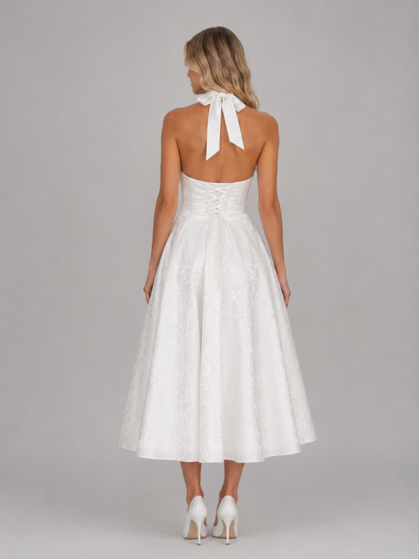 Women's Jacquard Halter Midi Dress ?C Full Skirt Occasion Style