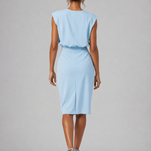 Women's Keyhole Neck Midi Dress ?C Ruched Waist Elegant Fit - Image 2