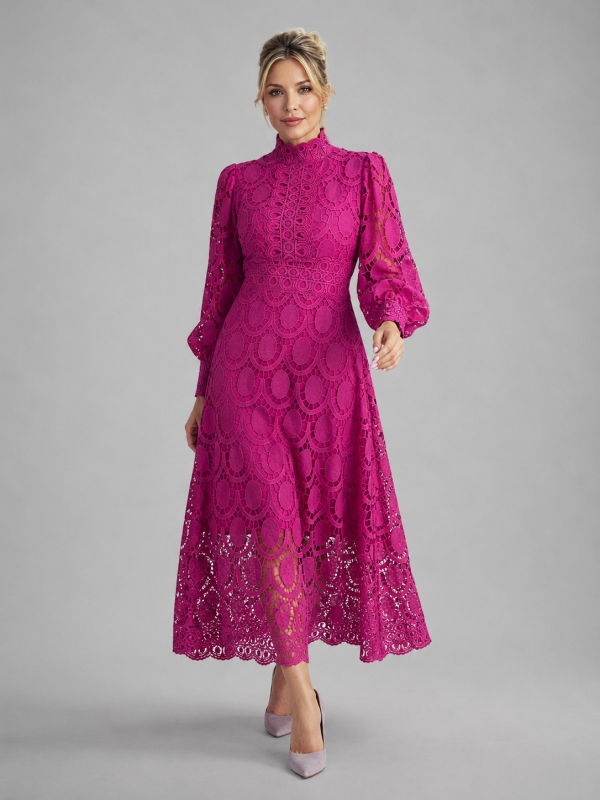 Women's Lace Midi Dress ?C Elegant Flowing Silhouette